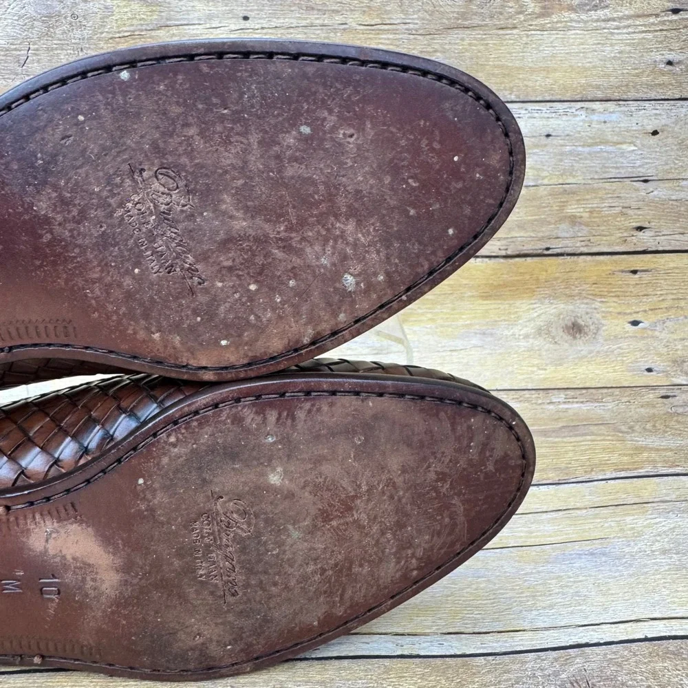 Vintage Bragano Cole Haan Men 10 Woven Leather Kiltie Tassel Loafer Brown Italy